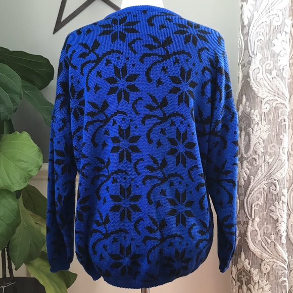Vintage 80s Star Flower Design Batwing Sweater - Picture 6 of 7